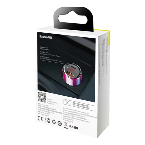 Baseus Magic USB + USB-C QC 4.0 PD 45W car charger (red-blue). - Image 7