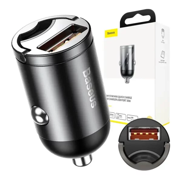 Baseus Tiny Star Mini Quick Charge Car Charger USB Port 30W Grey - Image 10