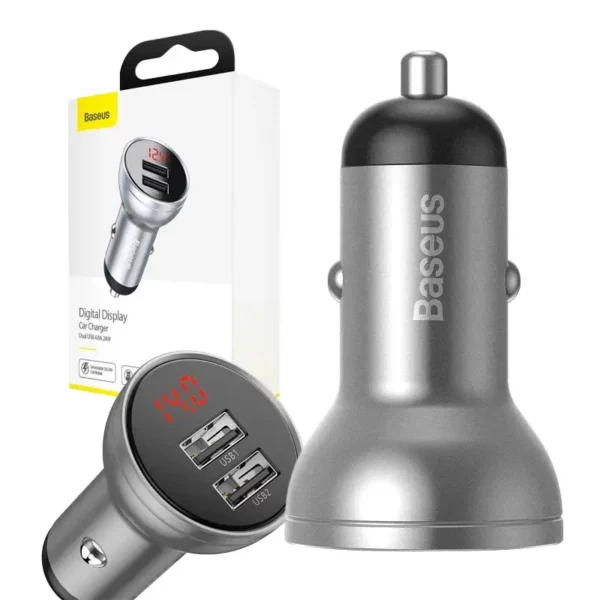 Ładowarka samochodowa Baseus z wyświetlaczem, 2x USB, 4,8A, 24W (srebrna) - Image 8