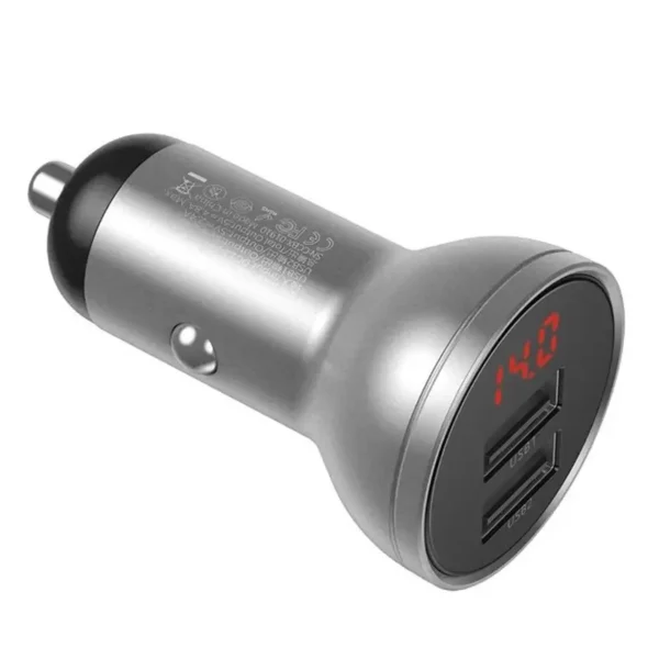 Ładowarka samochodowa Baseus z wyświetlaczem, 2x USB, 4,8A, 24W (srebrna) - Image 4