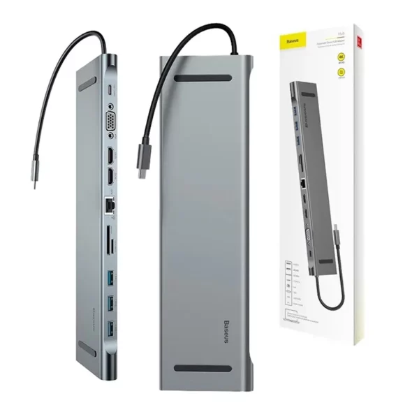 Baseus Enjoyment Series Multi-functional Type-C intelligent HD HUB（PD/HD4K*2/VGA/RJ45/SD/TF/USB*3/Audio*1/Stand)Dark gray - Image 8