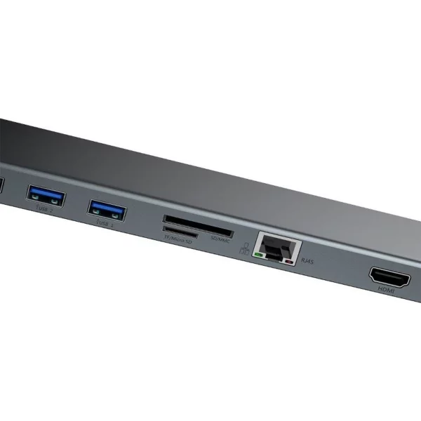 Baseus Enjoyment Series Multi-functional Type-C intelligent HD HUB（PD/HD4K*2/VGA/RJ45/SD/TF/USB*3/Audio*1/Stand)Dark gray - Image 3