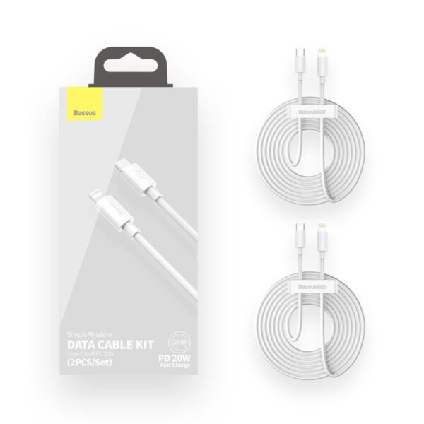 Baseus Simple Wisdom Data Cable Kit USB-C to Lightning PD 20W (2PCS/Set) 1.5m White - Image 11