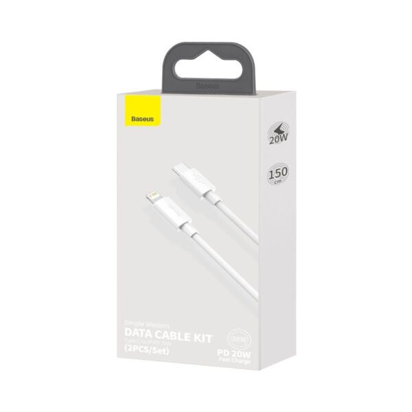 Baseus Simple Wisdom Data Cable Kit USB-C to Lightning PD 20W (2PCS/Set) 1.5m White - Image 12