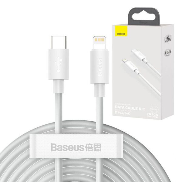 Baseus Simple Wisdom Data Cable Kit USB-C to Lightning PD 20W (2PCS/Set) 1.5m White - Image 13