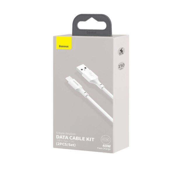 Baseus Simple Wisdom Data Cable Kit USB to Type-C 5A (2PCS/Set）1.5m White - Image 12