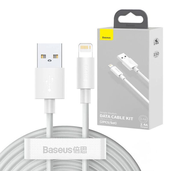 Baseus Simple Wisdom Data Cable Kit USB to Lightning 2.4A (2PCS/Set）1.5m White - Image 11