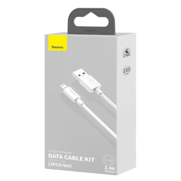 Baseus Simple Wisdom Data Cable Kit USB to Lightning 2.4A (2PCS/Set）1.5m White - Image 8