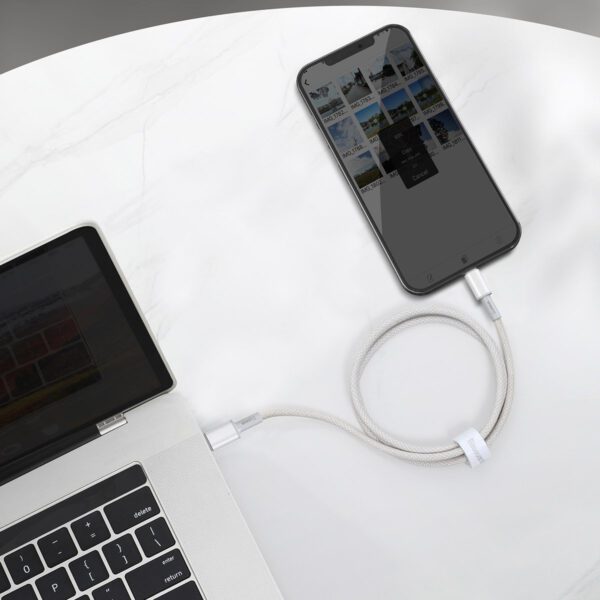 USB-C to Lightning Baseus High Density Braided Cable, 20W, PD, 2m (white) - Image 3