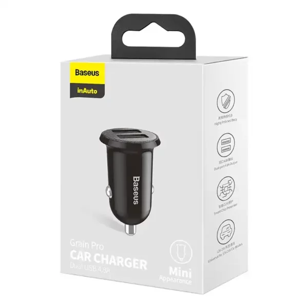 Ładowarka samochodowa Baseus Grain Pro 2x USB 4.8A (czarna) - Image 7