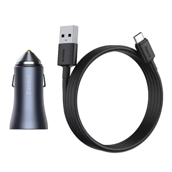 Ładowarka samochodowa Baseus Golden Contactor Pro, 2x USB, 40W (szara) + kabel USB do USB-C 1m (czarny) - Image 8