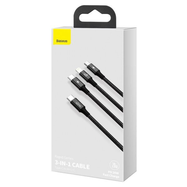 Baseus Rapid Series 3-in-1 cable USB-C For M+L+T 20W 1.5m Black - Image 10