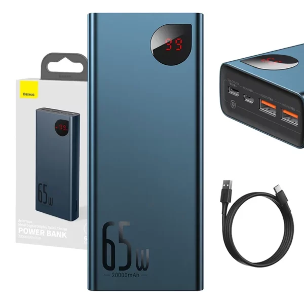 Powerbank Baseus Adaman Metal 20000mAh PD QC 3.0 65W 2xUSB + USB-C + micro USB (Blue) - Image 10
