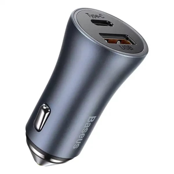 Ładowarka samochodowa Baseus Golden Contactor Pro, USB + USB-C, QC4.0+, PD, SCP, 40W (szara) + kabel USB-C do iP 1m (czarny) - Image 2