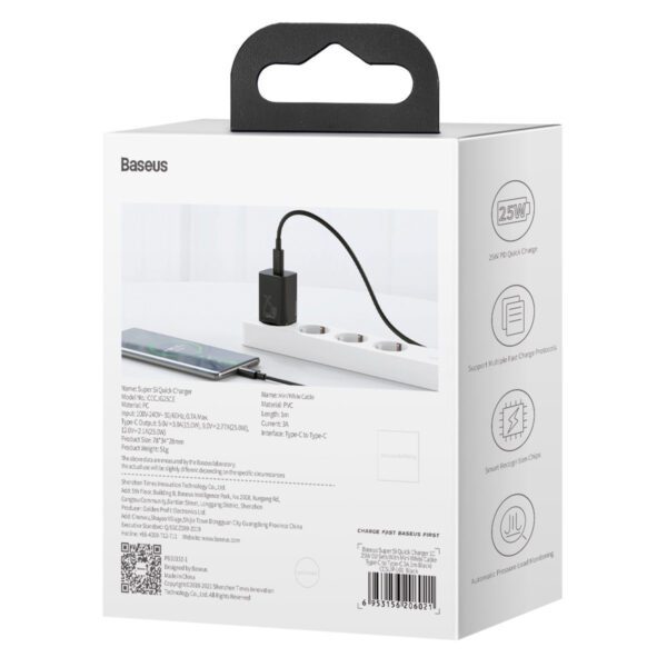 Baseus Super Si Quick Charger 1C 25W with USB-C cable for USB-C 1m (black) - Image 13