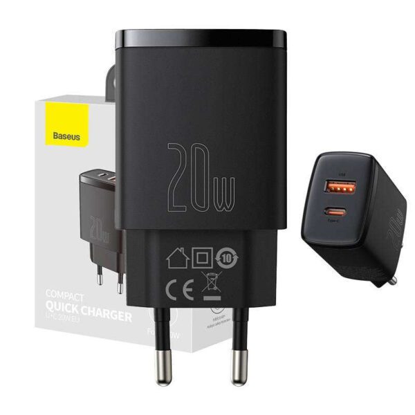 Baseus Compact Quick Charger, USB, USB-C, 20W (black) - Image 9