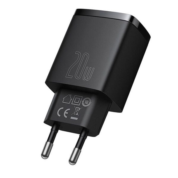 Baseus Compact Quick Charger, USB, USB-C, 20W (black) - Image 3