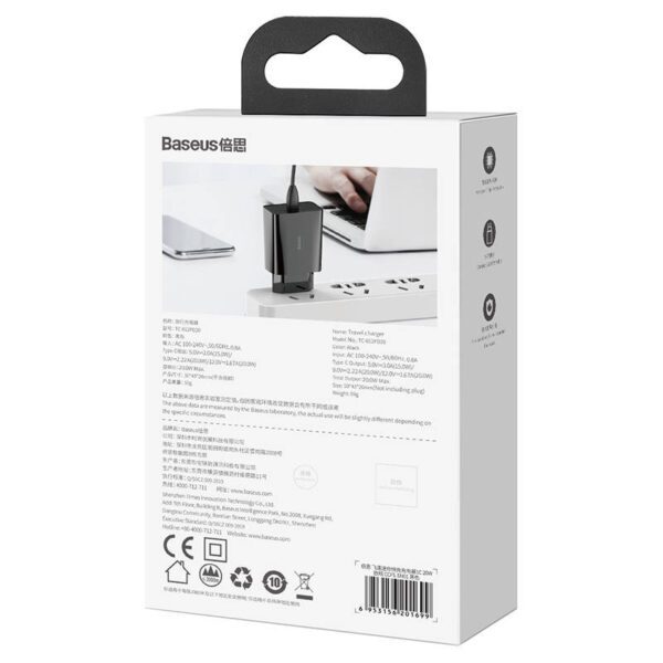 Baseus Speed Mini Quick Charger, USB-C, PD, 3A, 20W (black) - Image 7