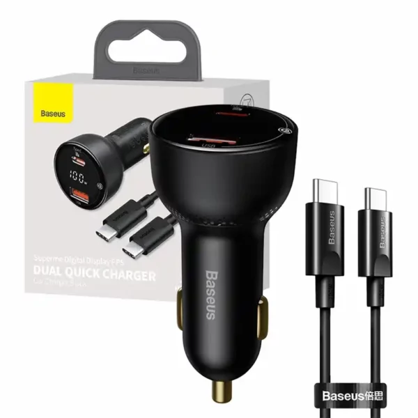 Car charger Baseus Superme, USB, USB-C, 100W + USB-C cable (black) - Image 8