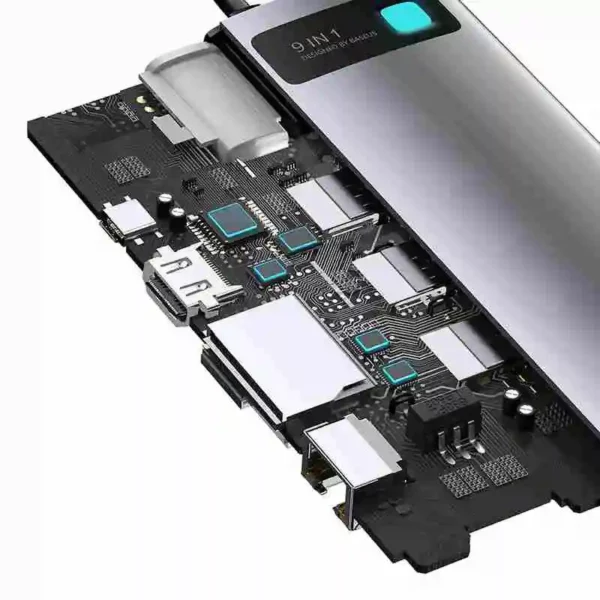 Hub 9in1 Baseus Metal Gleam Series, USB-C to 3x USB 3.0 + HDMI + USB-C PD + Ethernet RJ45 + microSD/SD + VGA - Image 7