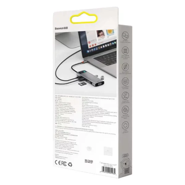 Hub 9in1 Baseus Metal Gleam Series, USB-C to 3x USB 3.0 + HDMI + USB-C PD + Ethernet RJ45 + microSD/SD + VGA - Image 9