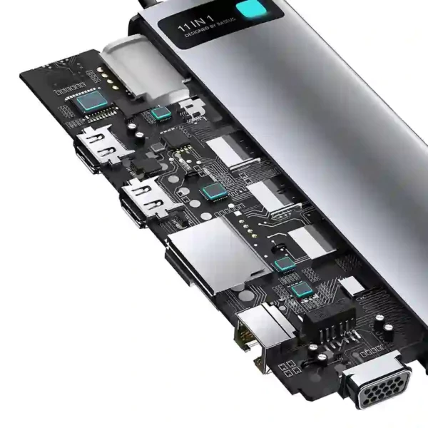 Hub 11in1 Baseus Metal Gleam Series, USB-C to 3x USB 3.0 + 2x HDMI + USB-C PD + Ethernet RJ45 + microSD/SD + VGA + AUX - Image 5
