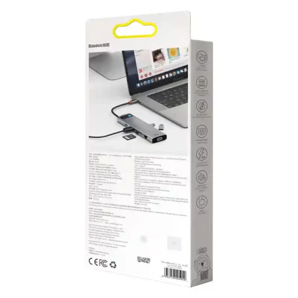 Hub 11in1 Baseus Metal Gleam Series, USB-C to 3x USB 3.0 + 2x HDMI + USB-C PD + Ethernet RJ45 + microSD/SD + VGA + AUX - Image 9