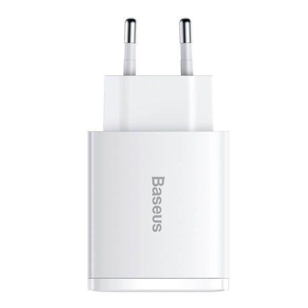 Ładowarka sieciowa Baseus Compact Quick Charger, 2xUSB, USB-C, PD, 3A, 30W (biała) - Image 3