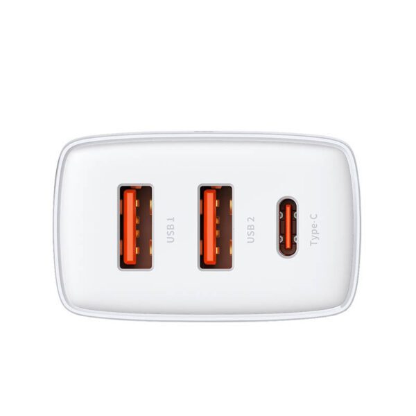 Ładowarka sieciowa Baseus Compact Quick Charger, 2xUSB, USB-C, PD, 3A, 30W (biała) - Image 5