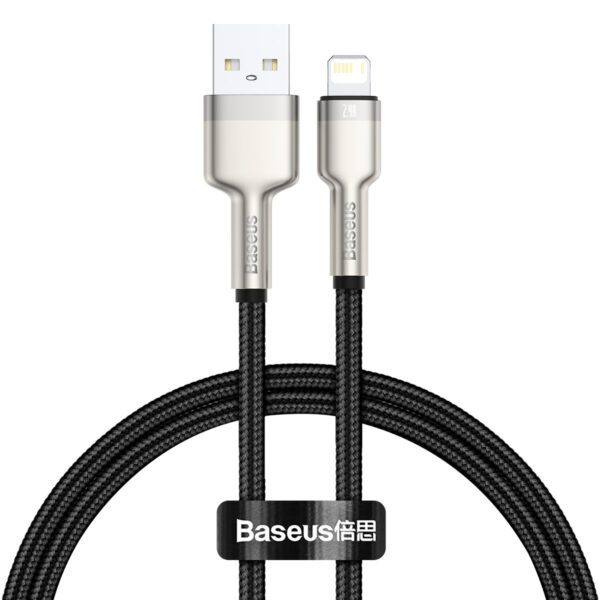 USB cable for Lightning Baseus Cafule, 2.4A, 0,25m (black) - Image 2
