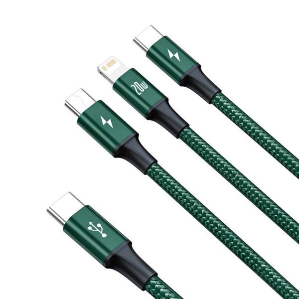 Baseus Rapid Series 3-in-1 cable USB-C For M+L+T 20W 1.5m (Green ) - Image 8