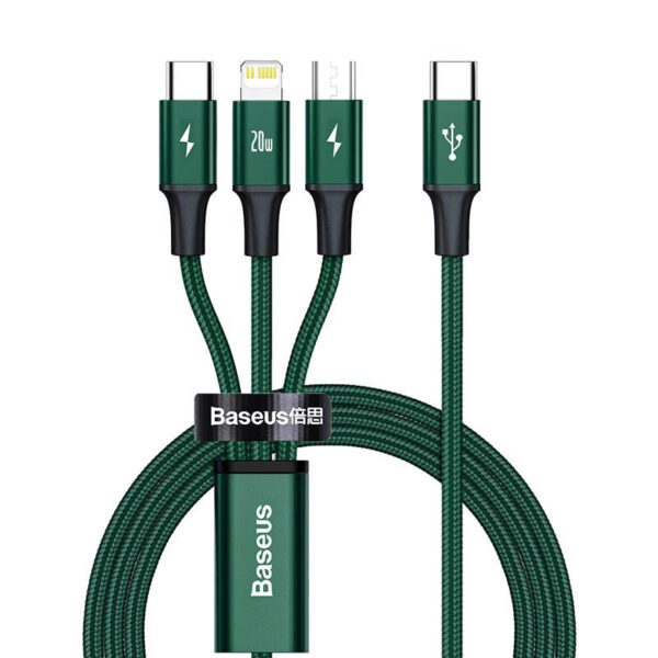 Baseus Rapid Series 3-in-1 cable USB-C For M+L+T 20W 1.5m (Green ) - Image 2