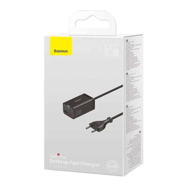 Quick Charger Baseus GaN3 Pro, 2x USB-C, 2x USB, 65W (black) - Image 6