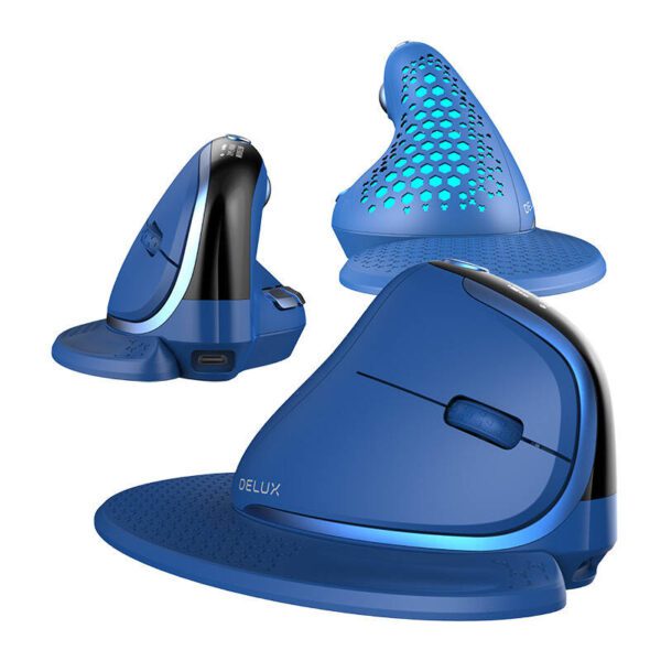 Bezprzewodowa mysz pionowa Delux M618XSD BT+2.4G RGB (niebieska) - Image 7
