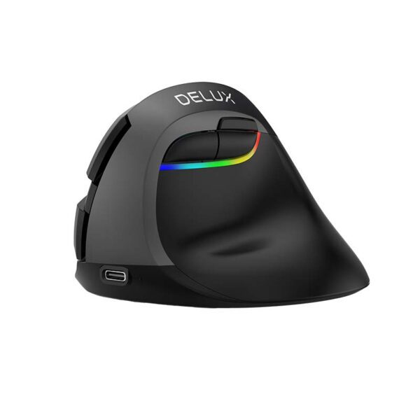 Wireless Vertical Mouse Delux M618Mini BT+2.4G RGB 4000DPI (Iron Gray) - Image 2