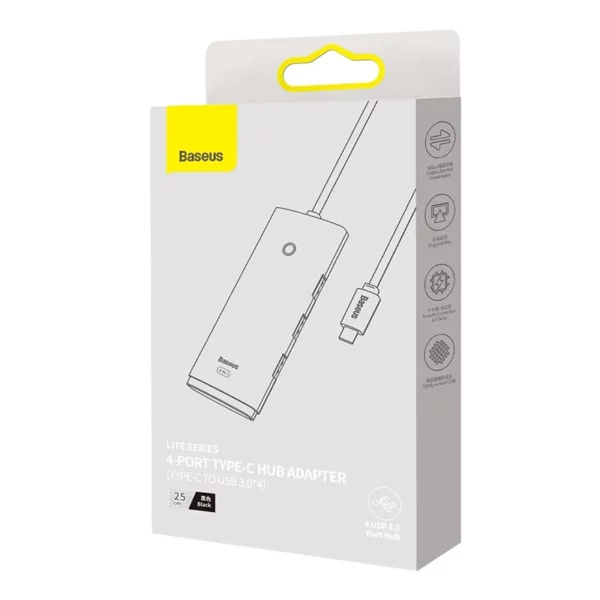 Baseus Lite Series Hub 4in1 USB-C to 4x USB 3.0 + USB-C, 25cm (Black) - Image 6