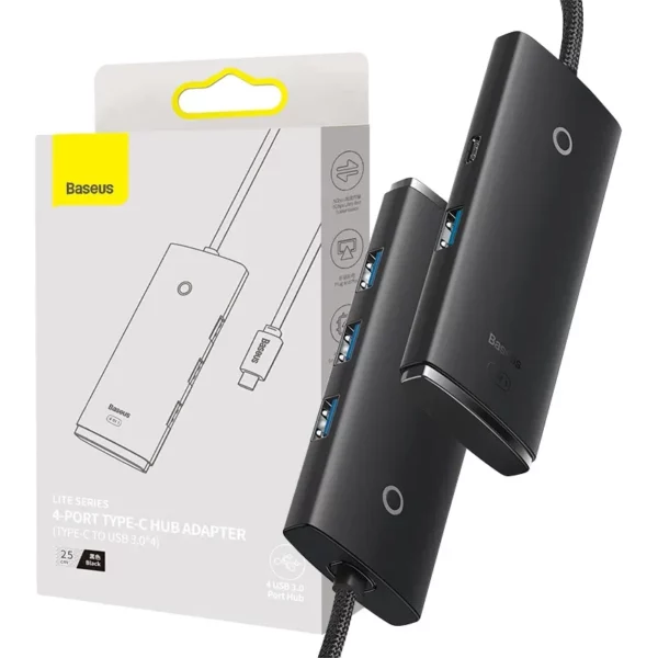 Baseus Lite Series Hub 4in1 USB-C to 4x USB 3.0 + USB-C, 25cm (Black) - Image 7