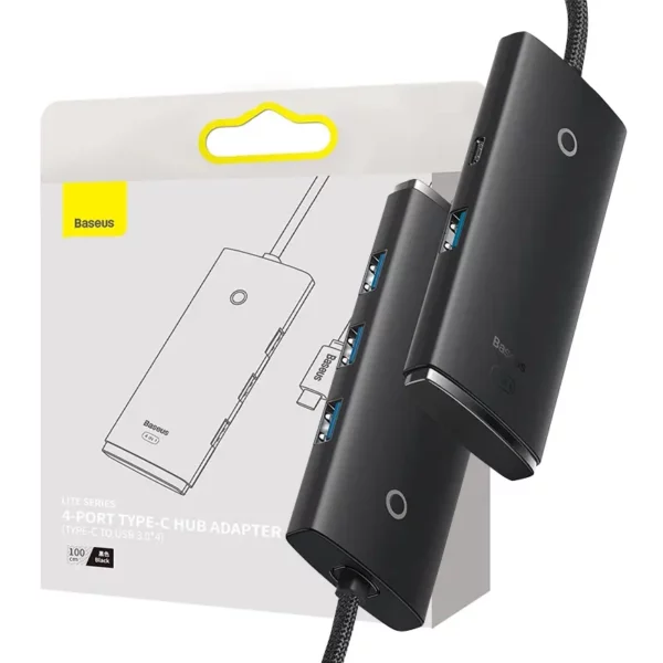 Baseus Lite Series Hub 4in1 USB-C to 4x USB 3.0 + USB-C, 1m (Black) - Image 6