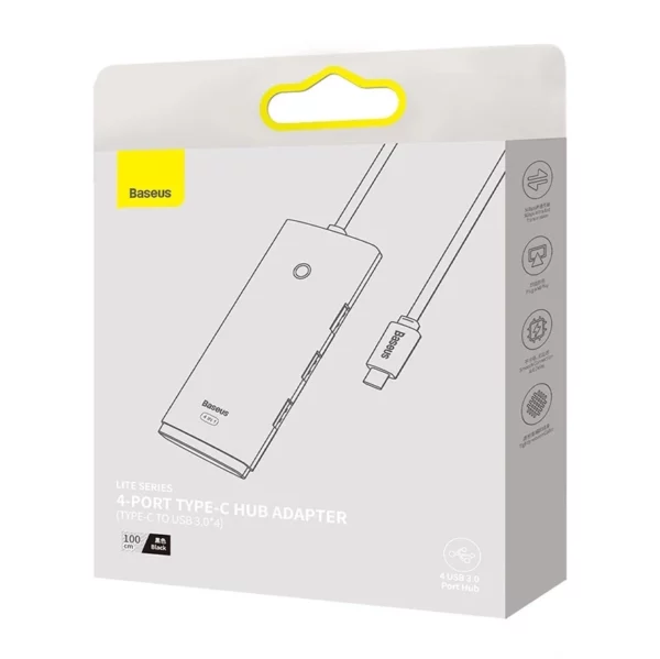 Baseus Lite Series Hub 4in1 USB-C to 4x USB 3.0 + USB-C, 1m (Black) - Image 5