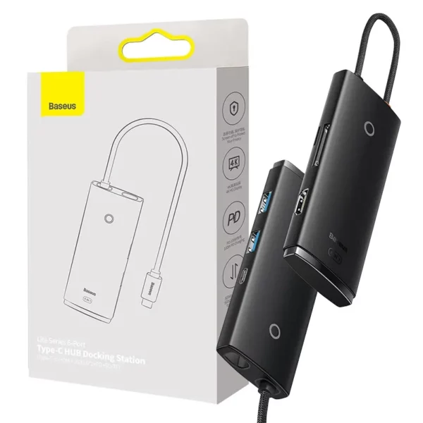 Hub 6w1 Baseus Lite Series USB-C to 2x USB 3.0 + USB-C PD + HDMI + SD/TF (black) - Image 7
