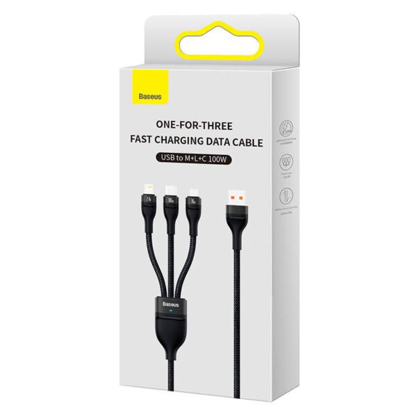 3in1 USB cable Baseus Flash Series, USB-C + micro USB + Lightning, 100W, 1.2m (black) - Image 8