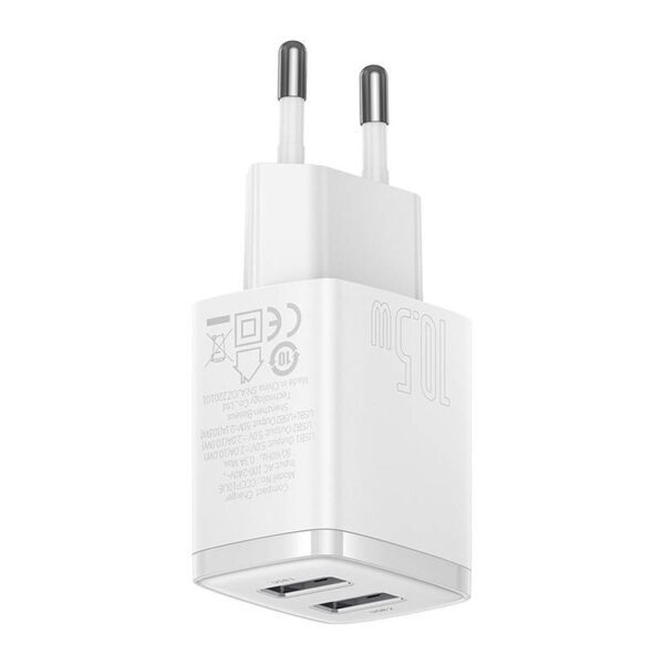 Baseus Compact Quick Charger, 2x USB, 10.5W (white) - Image 4