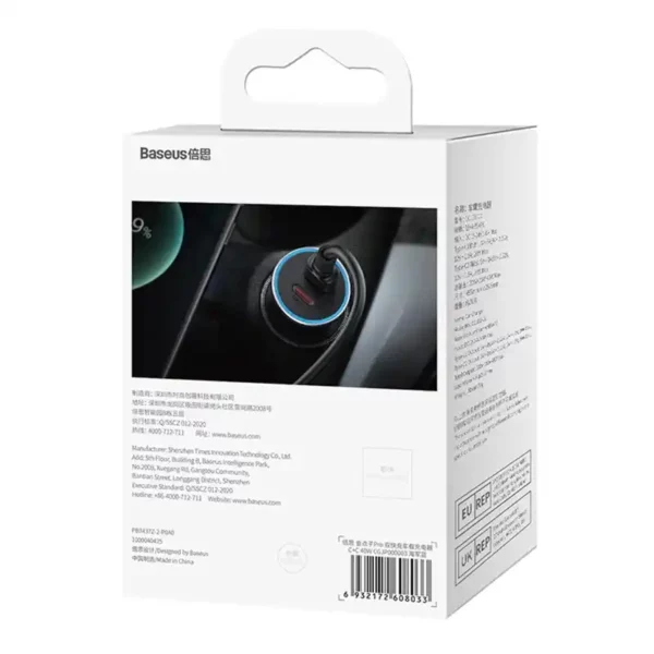 Baseus Golden Contactor Pro car charger, 2x USB-C, 40W (blue) - Image 7