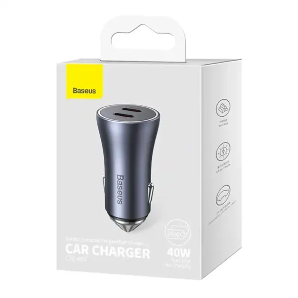 Baseus Golden Contactor Pro car charger, 2x USB-C, 40W (Dark Gray) - Image 7