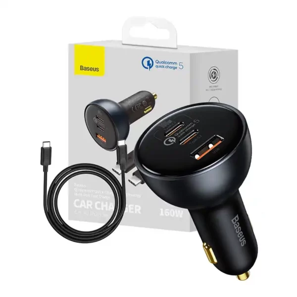 Car Charger Baseus Qualcomm, USB, 2x USB-C, 160W (Grey) - Image 9