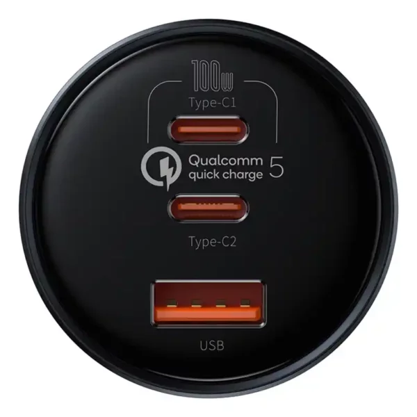 Car Charger Baseus Qualcomm, USB, 2x USB-C, 160W (Grey) - Image 4