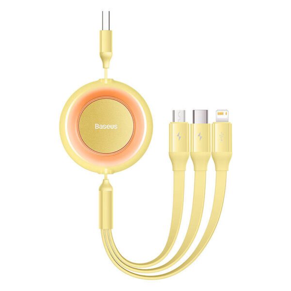 Baseus Bright Mirror 2, USB 3-in-1 cable for micro USB / USB-C / Lightning 3.5A 1.1m (Yellow) - Image 2
