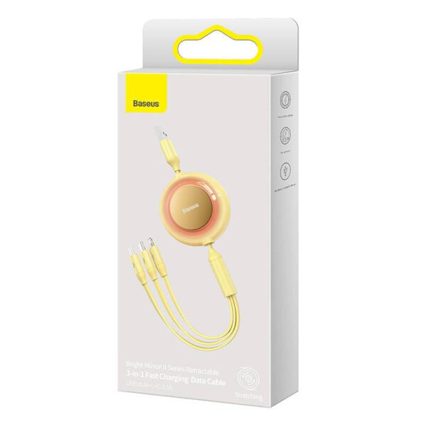 Baseus Bright Mirror 2, USB 3-in-1 cable for micro USB / USB-C / Lightning 3.5A 1.1m (Yellow) - Image 5