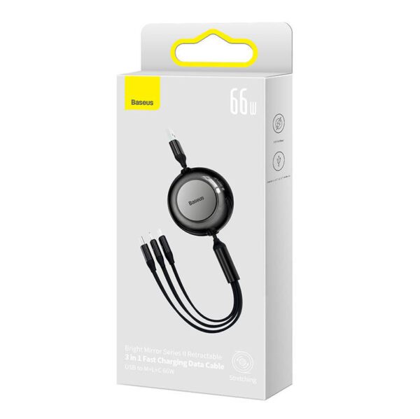 Baseus Bright Mirror 3, USB 3-in-1 cable for micro USB / USB-C / Lightning 66W / 2A 1.1m (Black) - Image 5