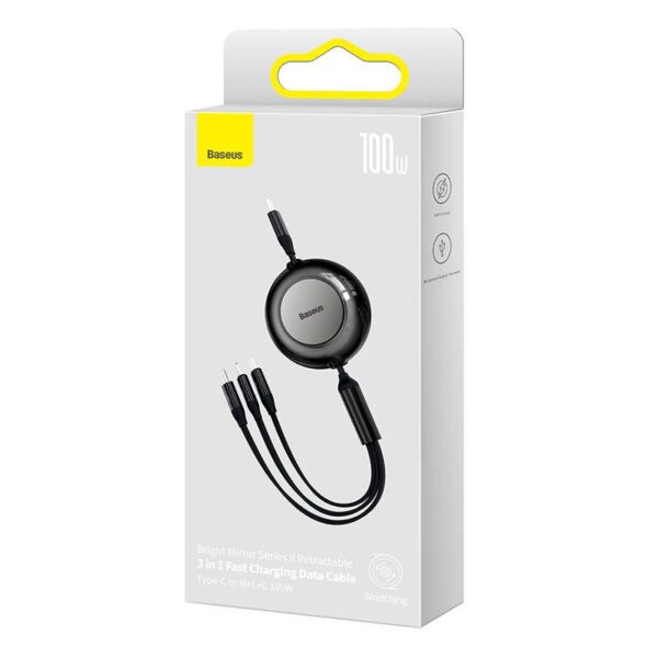 Baseus Bright Mirror 4, USB-C 3-in-1 cable for micro USB / USB-C / Lightning 100W / 3.5A 1.1m (Black) - Image 5